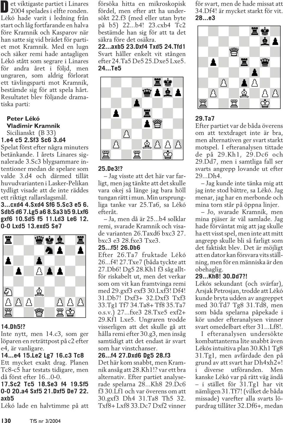 Med en lugn och säker remi hade antagligen Lékó stått som segrare i Linares för andra året i följd, men ungraren, som aldrig förlorat ett tävlingsparti mot Kramnik, bestämde sig för att spela hårt.