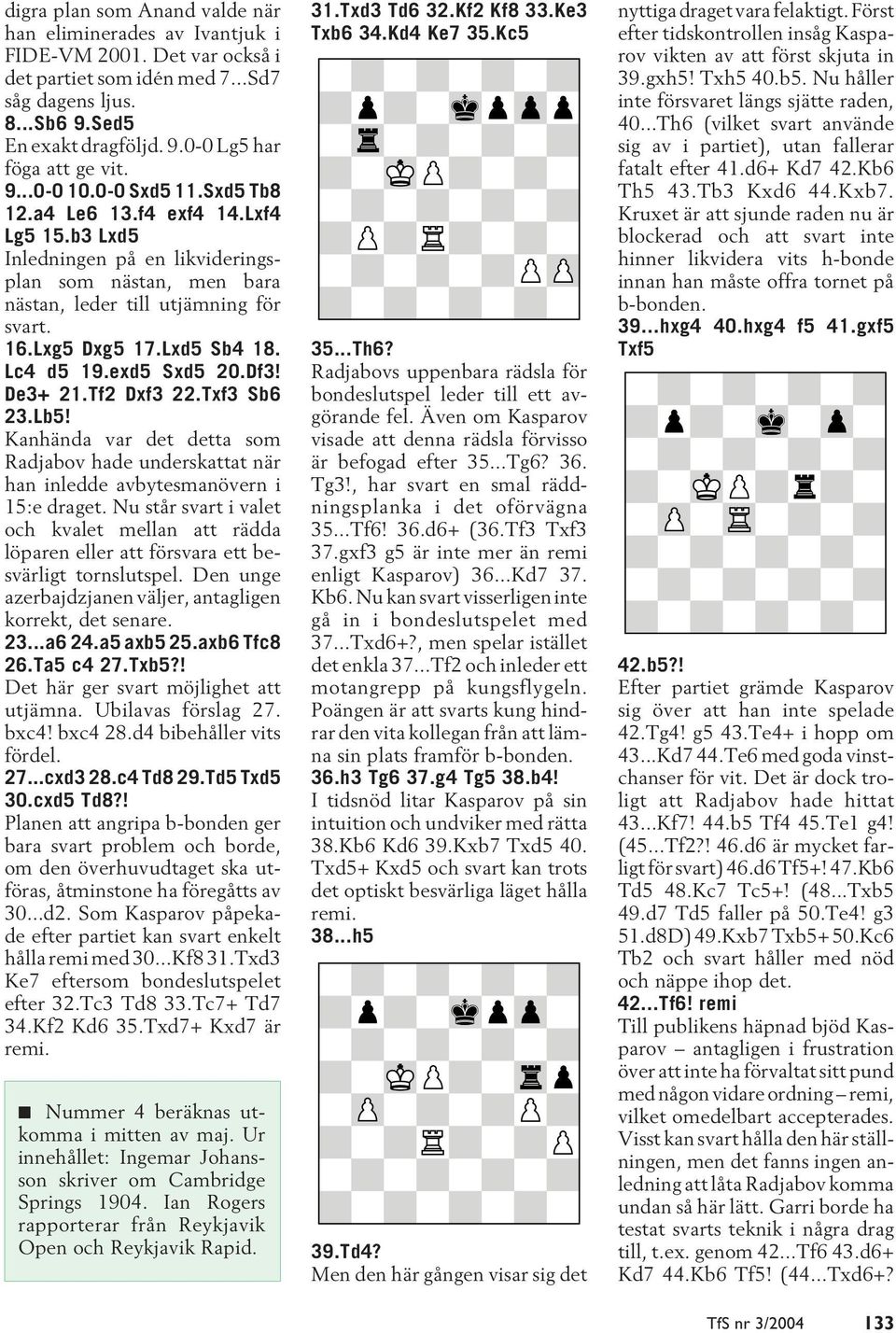 Lc4 d5 19.exd5 Sxd5 20.Df3! De3+ 21.Tf2 Dxf3 22.Txf3 Sb6 23.Lb5! Kanhända var det detta som Radjabov hade underskattat när han inledde avbytesmanövern i 15:e draget.