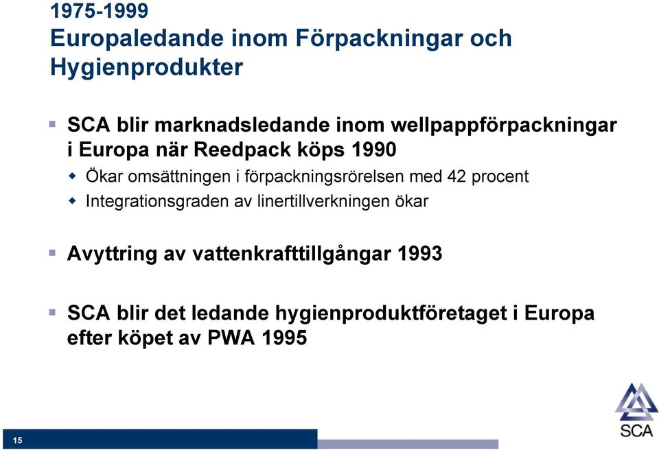 förpackningsrörelsen med 42 procent Integrationsgraden av linertillverkningen ökar Avyttring