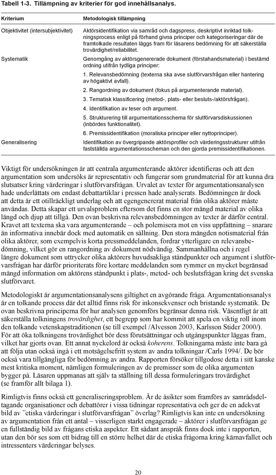 givna principer och kategoriseringar där de framtolkade resultaten läggs fram för läsarens bedömning för att säkerställa trovärdighet/reliabilitet.