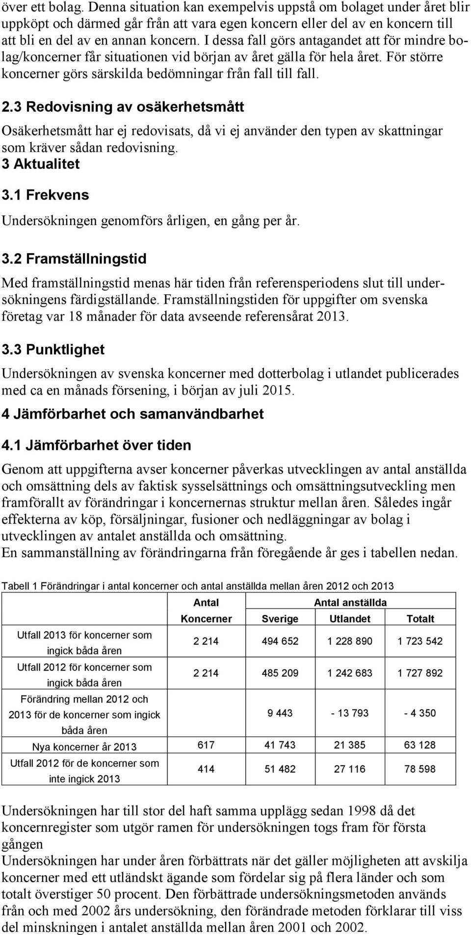 3 Redovisning av osäkerhetsmått Osäkerhetsmått har ej redovisats, då vi ej använder den typen av skattningar som kräver sådan redovisning. 3 Aktualitet 3.