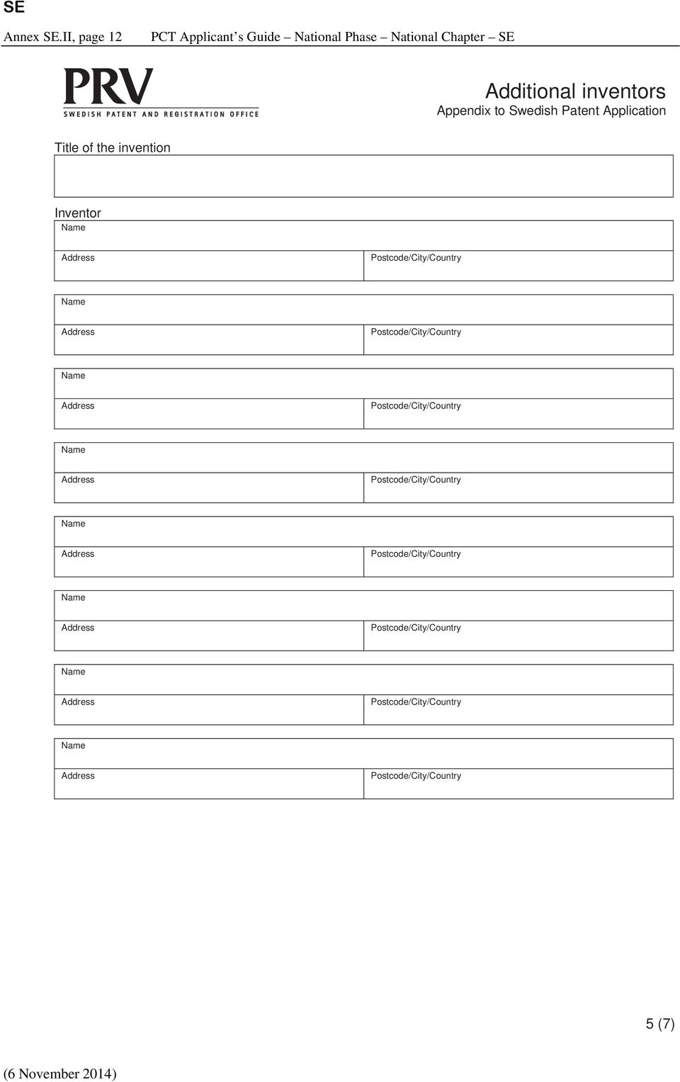 National Chapter Additional inventors Appendix to