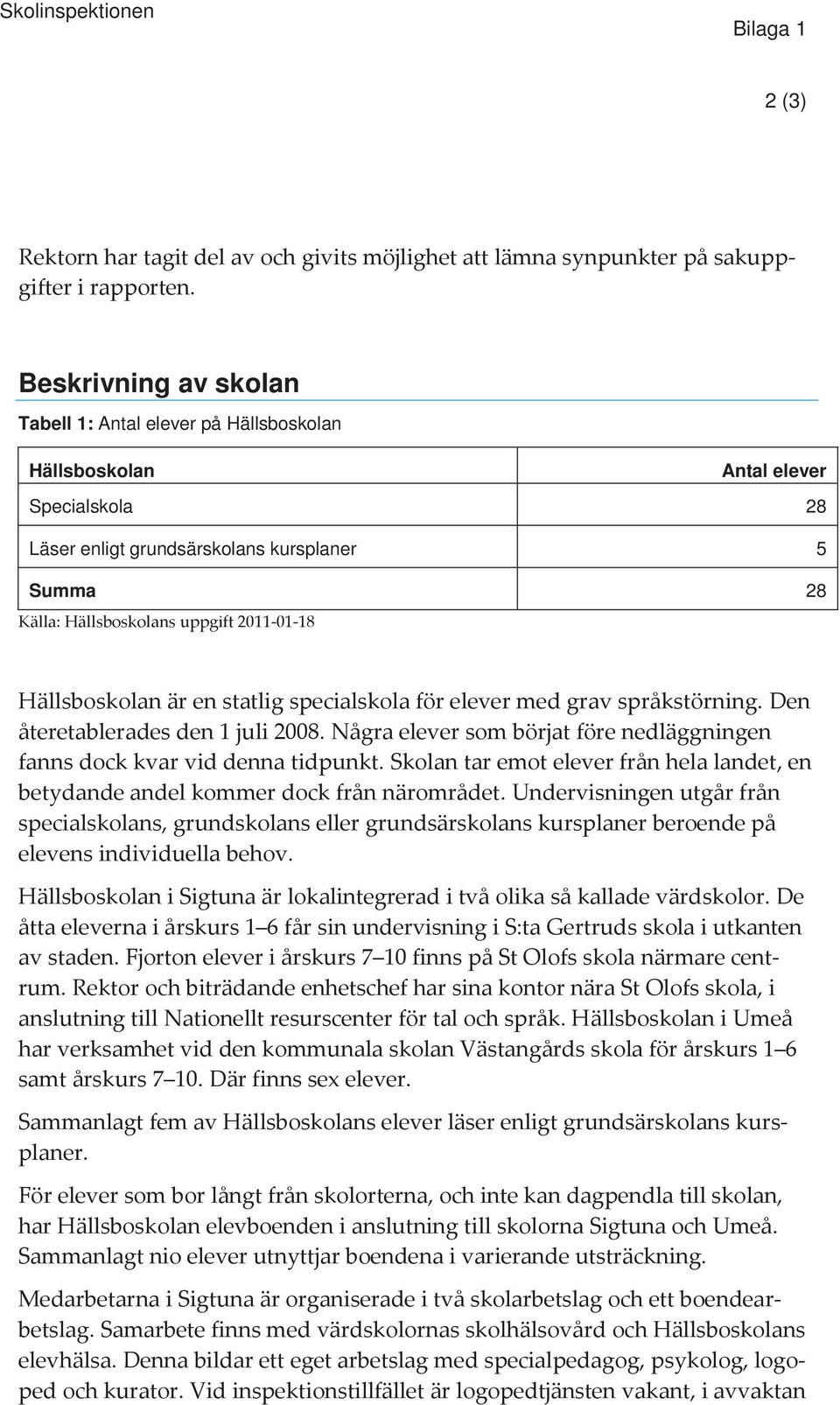 Hällsboskolan är en statlig specialskola för elever med grav språkstörning. Den återetablerades den 1 juli 2008. Några elever som börjat före nedläggningen fanns dock kvar vid denna tidpunkt.