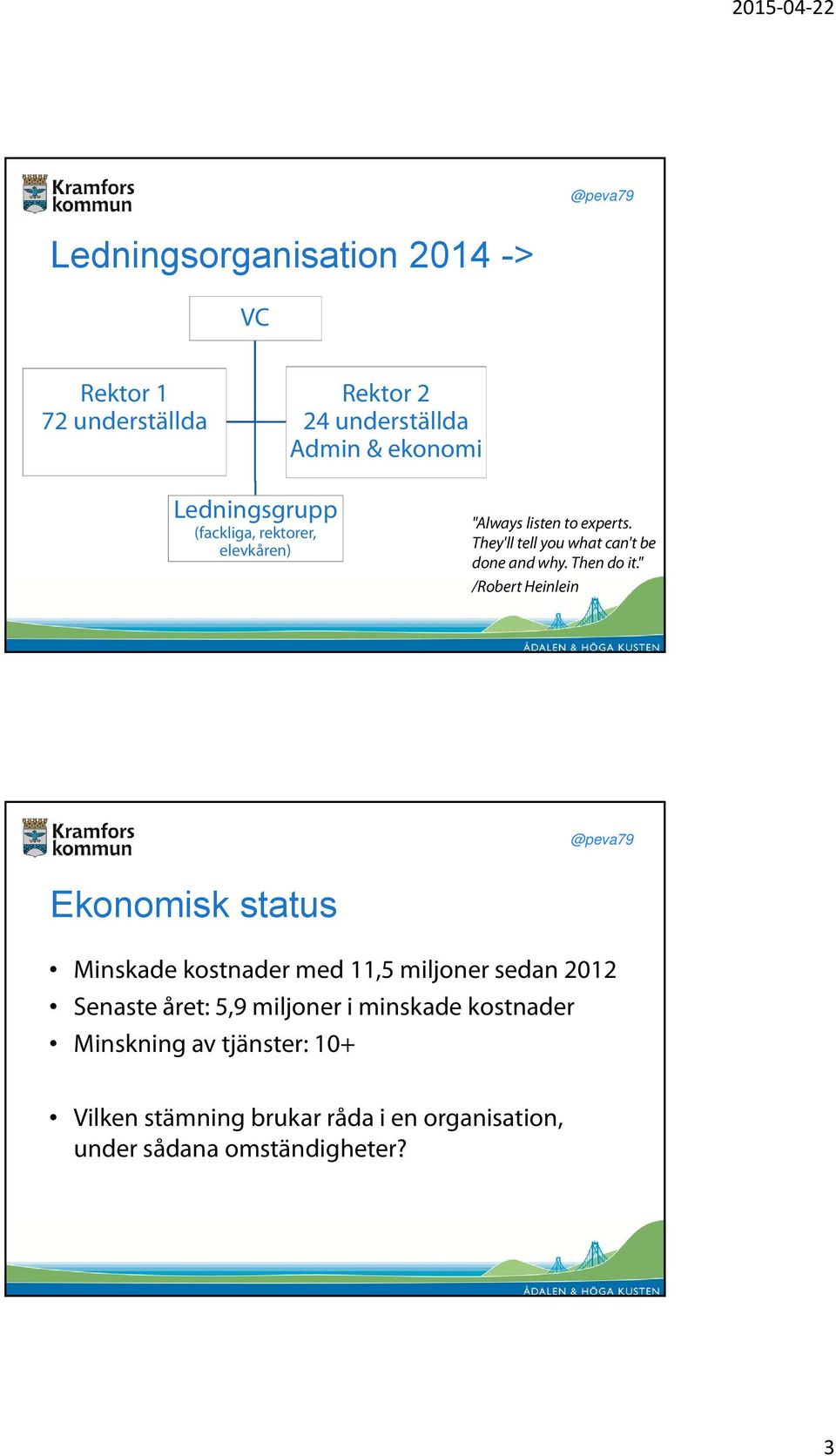 " /Robert Heinlein Ekonomisk status Minskade kostnader med 11,5 miljoner sedan 2012 Senaste året: 5,9 miljoner i