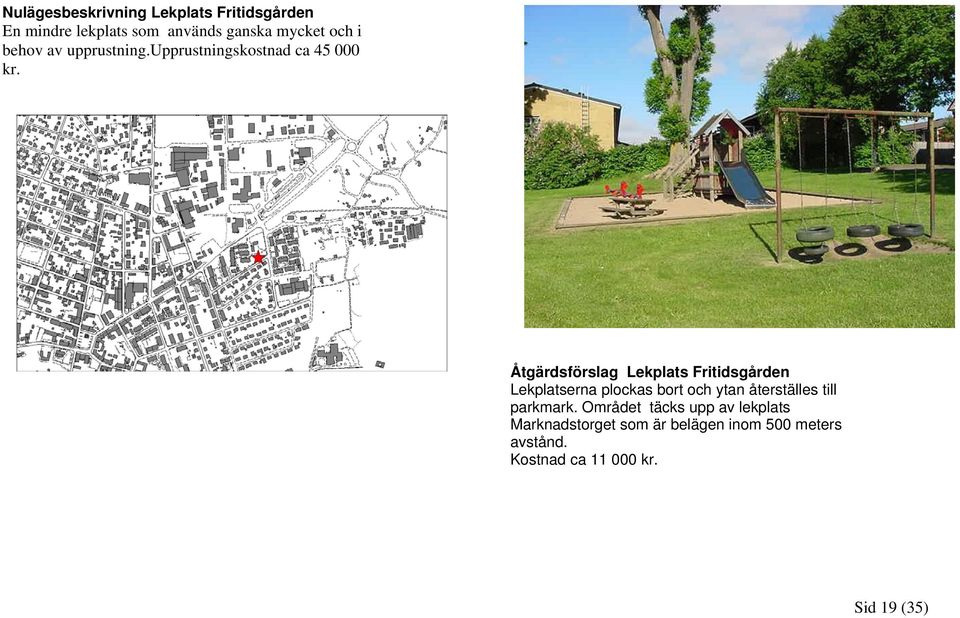 Åtgärdsförslag Lekplats Fritidsgården Lekplatserna plockas bort och ytan återställes till