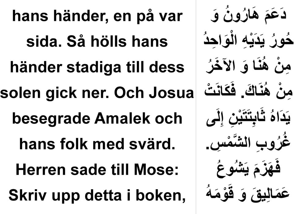 Och Josua besegrade Amalek och hans folk med svärd.