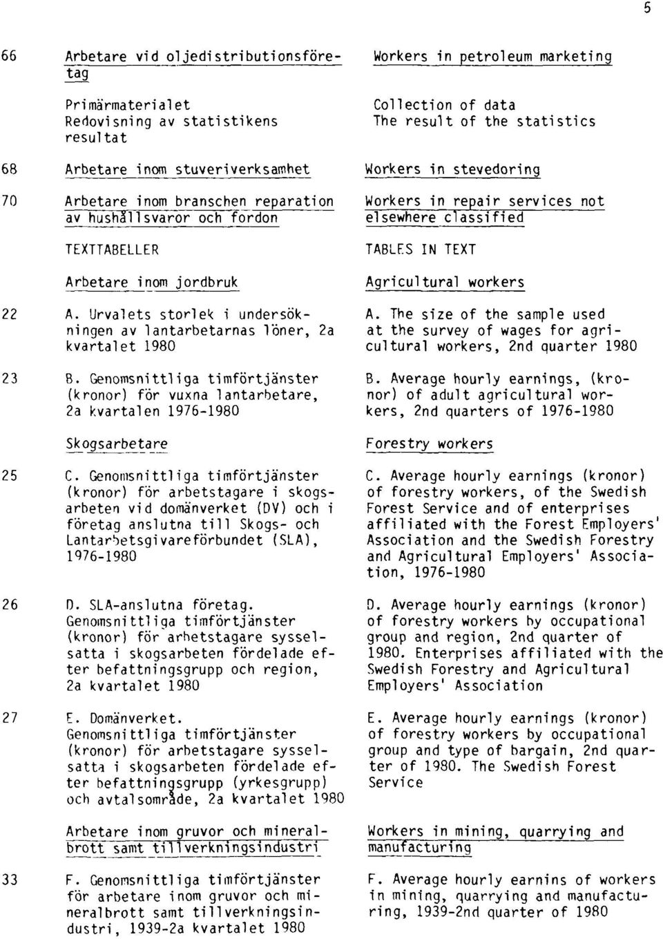 Genomsnittliga timförtjänster (kronor) för vuxna lantarbetare, 2a kvartalen 1976-1980 Skogsarbetare 25 C.