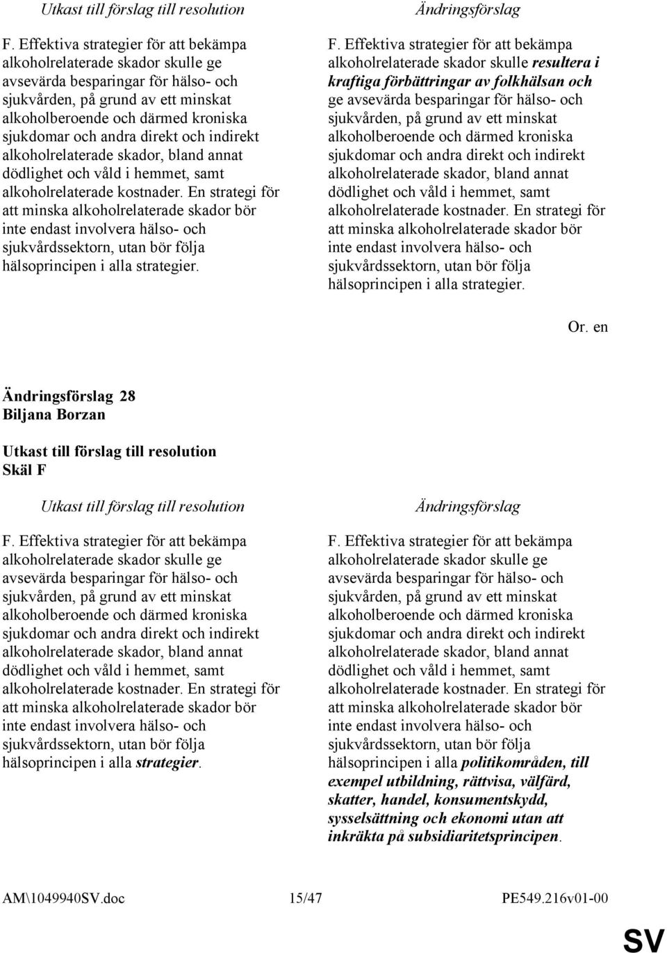 En strategi för att minska alkoholrelaterade skador bör inte endast involvera hälso- och sjukvårdssektorn, utan bör följa hälsoprincipen i alla strategier. F.