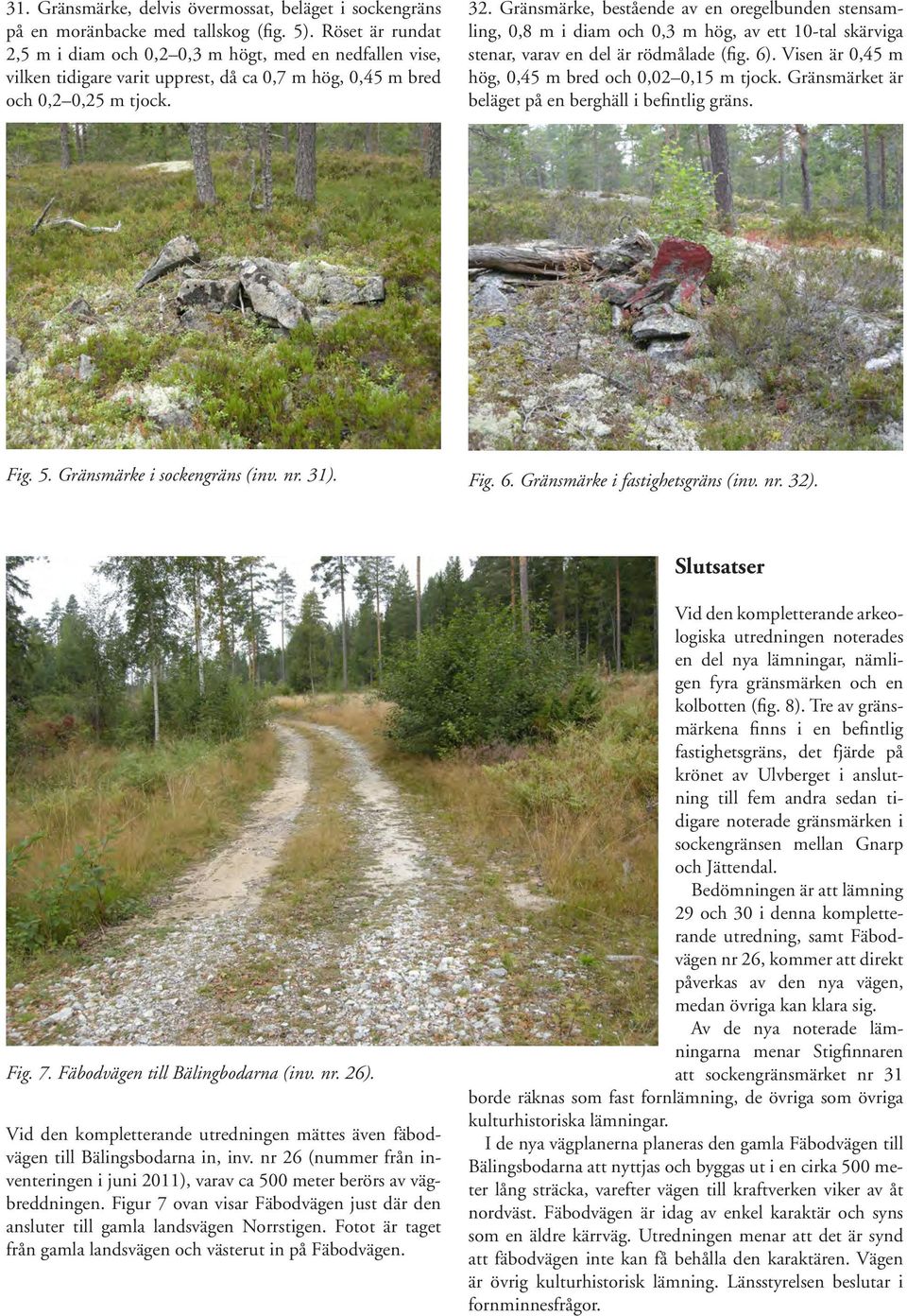 Gränsmärke, bestående av en oregelbunden stensamling, 0,8 m i diam och 0,3 m hög, av ett 10-tal skärviga stenar, varav en del är rödmålade (fig. 6).