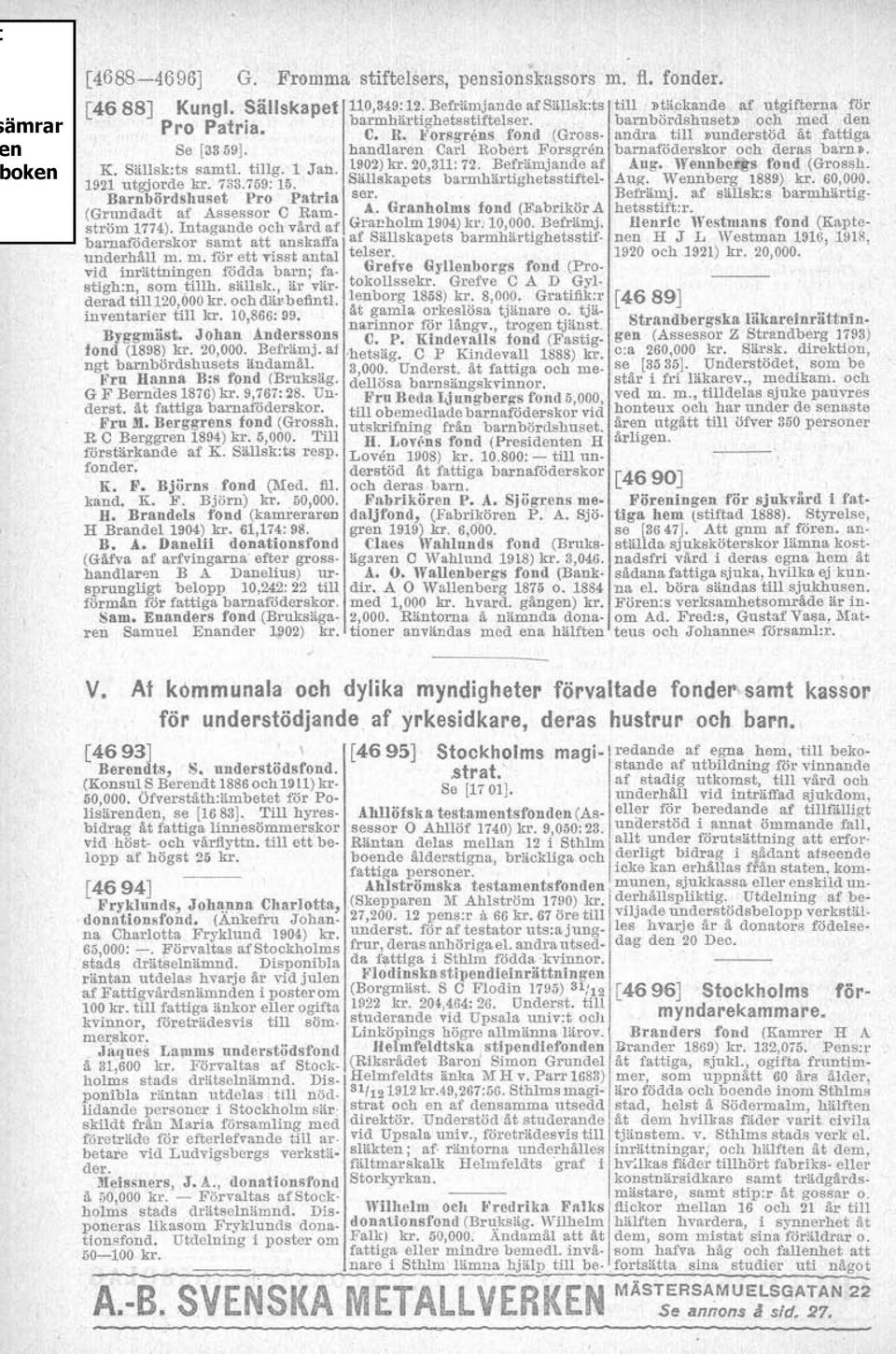 ~ lienric d 18estmans ~ fond (Kaptebarnaföderskor samt att af Sillskapets barmhartighetsstif- nen H J L Westman 1916, 1918, underhall m. m. för ett visst antal 1920 och 1921) kr. 20,000.