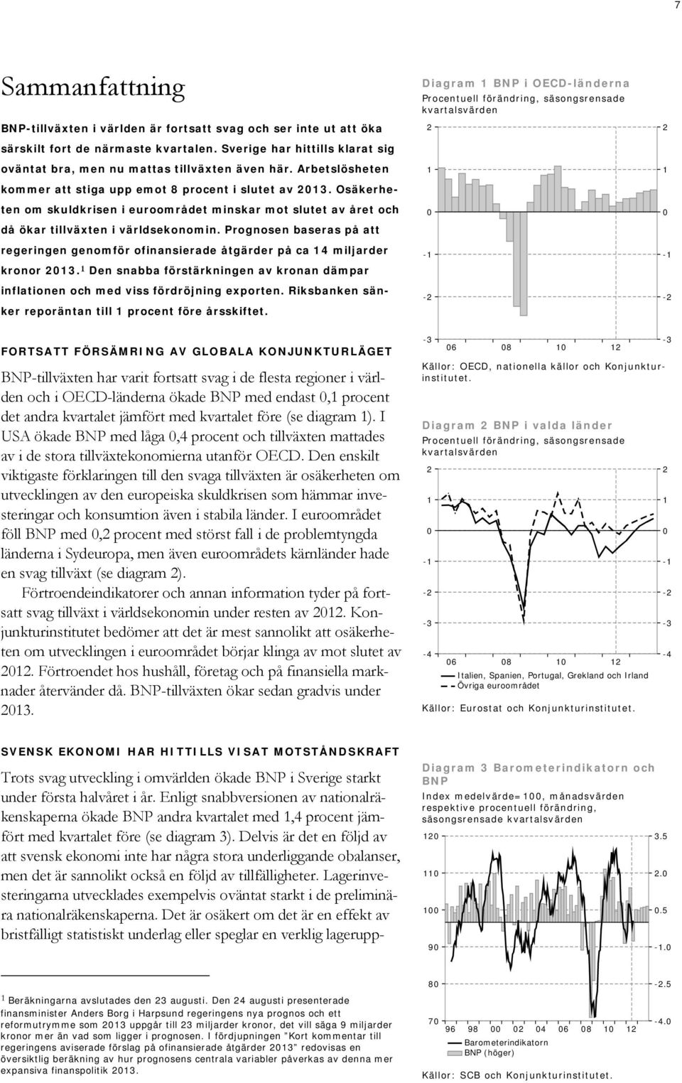 Prognosen baseras på att regeringen genomför ofinansierade åtgärder på ca miljarder kronor. Den snabba förstärkningen av kronan dämpar inflationen och med viss fördröjning exporten.