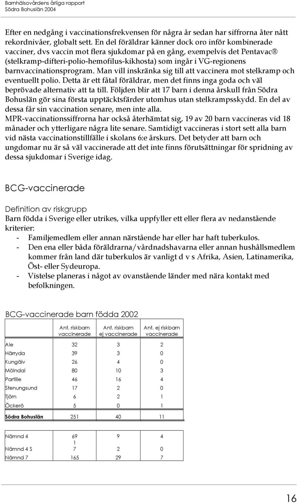 barnvaccinationsprogram. Man vill inskränka sig till att vaccinera mot stelkramp och eventuellt polio. Detta är ett fåtal föräldrar, men det finns inga goda och väl beprövade alternativ att ta till.