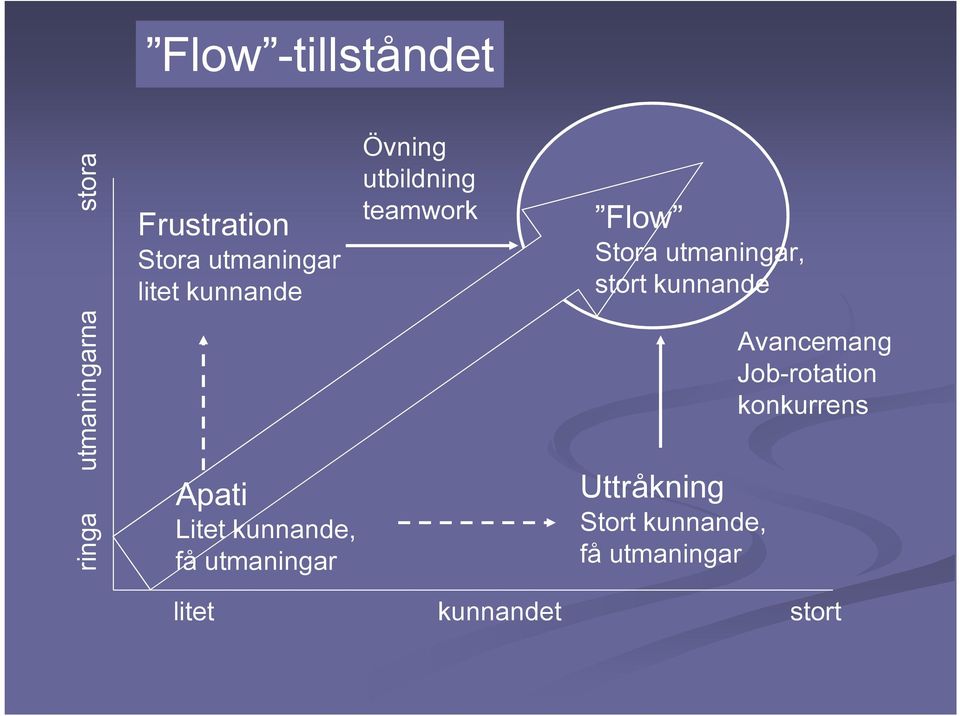 teamwork Flow Stora utmaningar, stort kunnande Uttråkning Stort