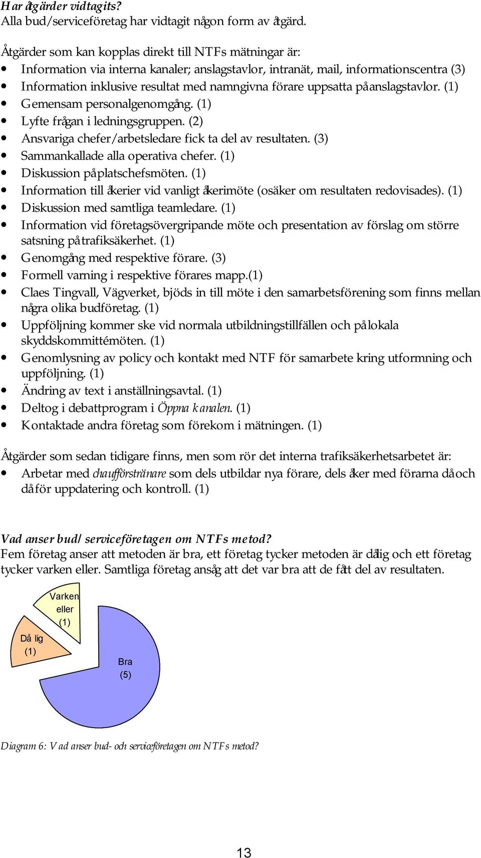 uppsatta på anslagstavlor. Gemensam personalgenomgång. Lyfte frågan i ledningsgruppen. (2) Ansvariga chefer/arbetsledare fick ta del av resultaten. (3) Sammankallade alla operativa chefer.