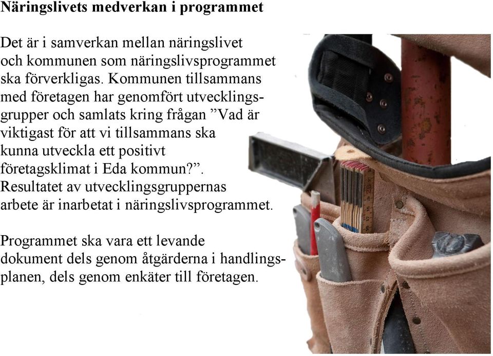 tillsammans ska kunna utveckla ett positivt företagsklimat i Eda kommun?
