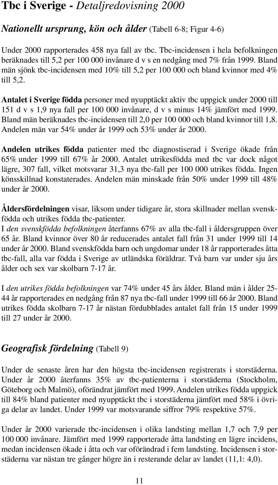 Bland män sjönk tbc-incidensen med 10% till 5,2 per 100 000 och bland kvinnor med 4% till 5,2.