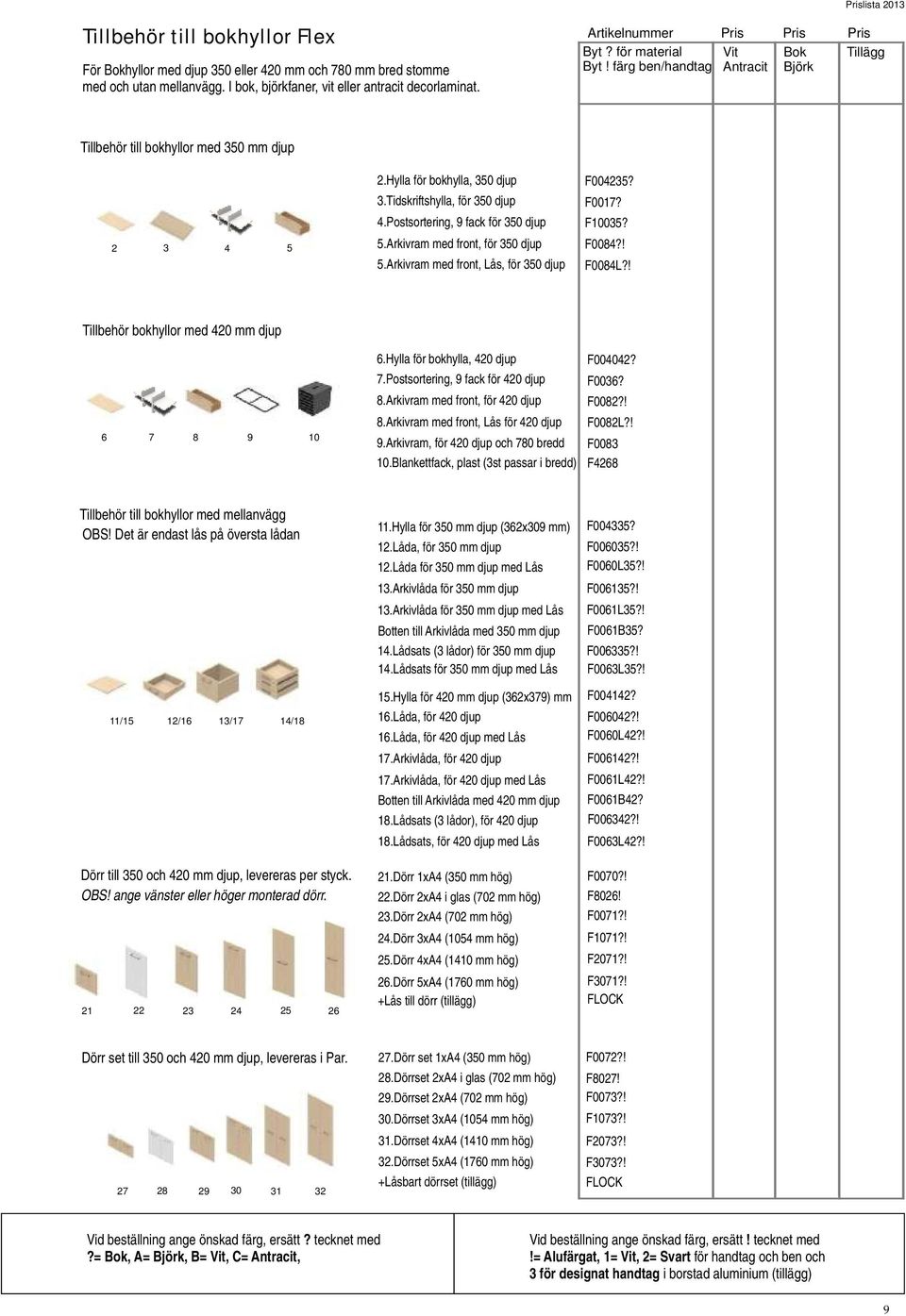 Postsortering, 9 fack för 350 djup 5.Arkivram med front, för 350 djup 5.Arkivram med front, Lås, för 350 djup F004235? F0017? F10035? F0084?! F0084L?! Tillbehör bokhyllor med 420 mm djup 6 7 8 9 10 6.