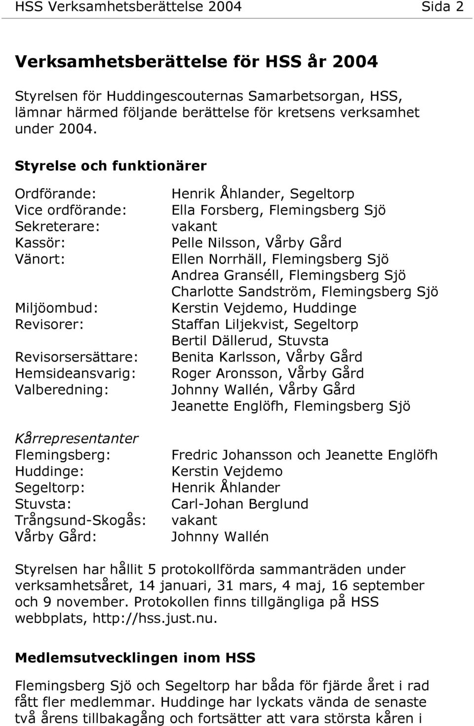 Segeltorp: Stuvsta: Trångsund-Skogås: Vårby Gård: Henrik Åhlander, Segeltorp Ella Forsberg, Flemingsberg Sjö vakant Pelle Nilsson, Vårby Gård Ellen Norrhäll, Flemingsberg Sjö Andrea Granséll,