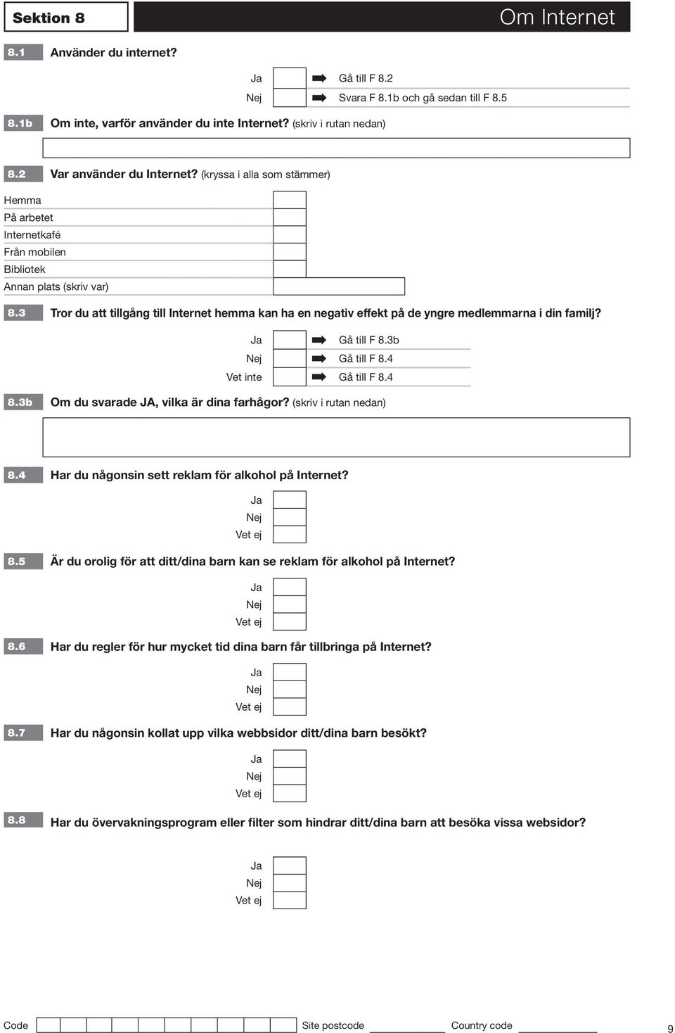 3 Tror du att tillgång till Internet hemma kan ha en negativ effekt på de yngre medlemmarna i din familj? Vet inte Gå till F 8.3b Gå till F 8.4 Gå till F 8.4 8.