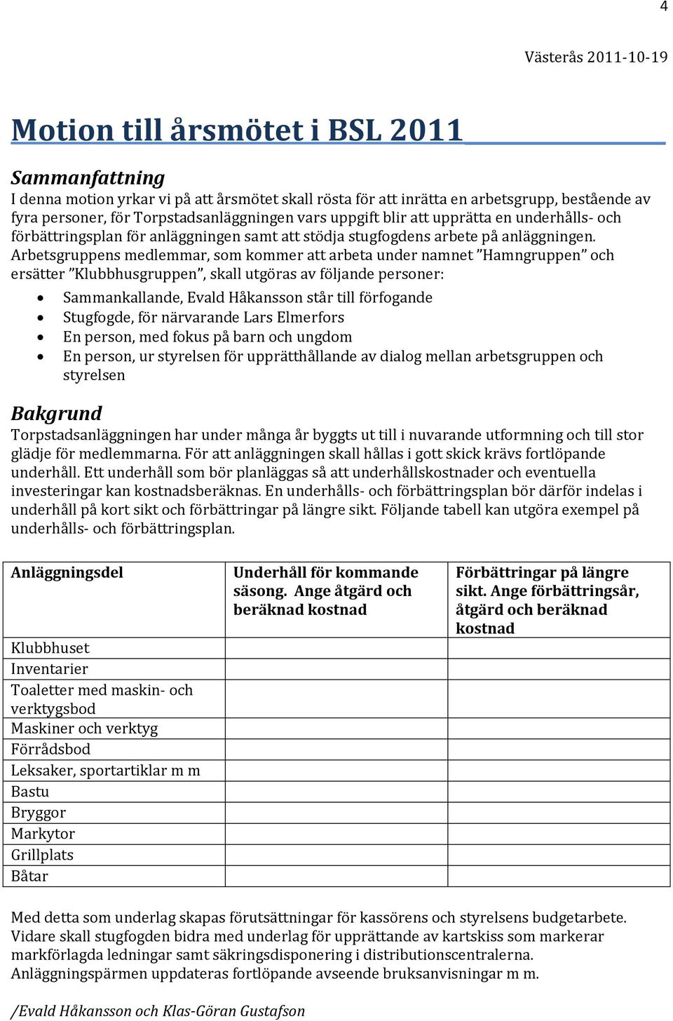 Arbetsgruppens medlemmar, som kommer att arbeta under namnet Hamngruppen och ersätter Klubbhusgruppen, skall utgöras av följande personer: Sammankallande, Evald Håkansson står till förfogande