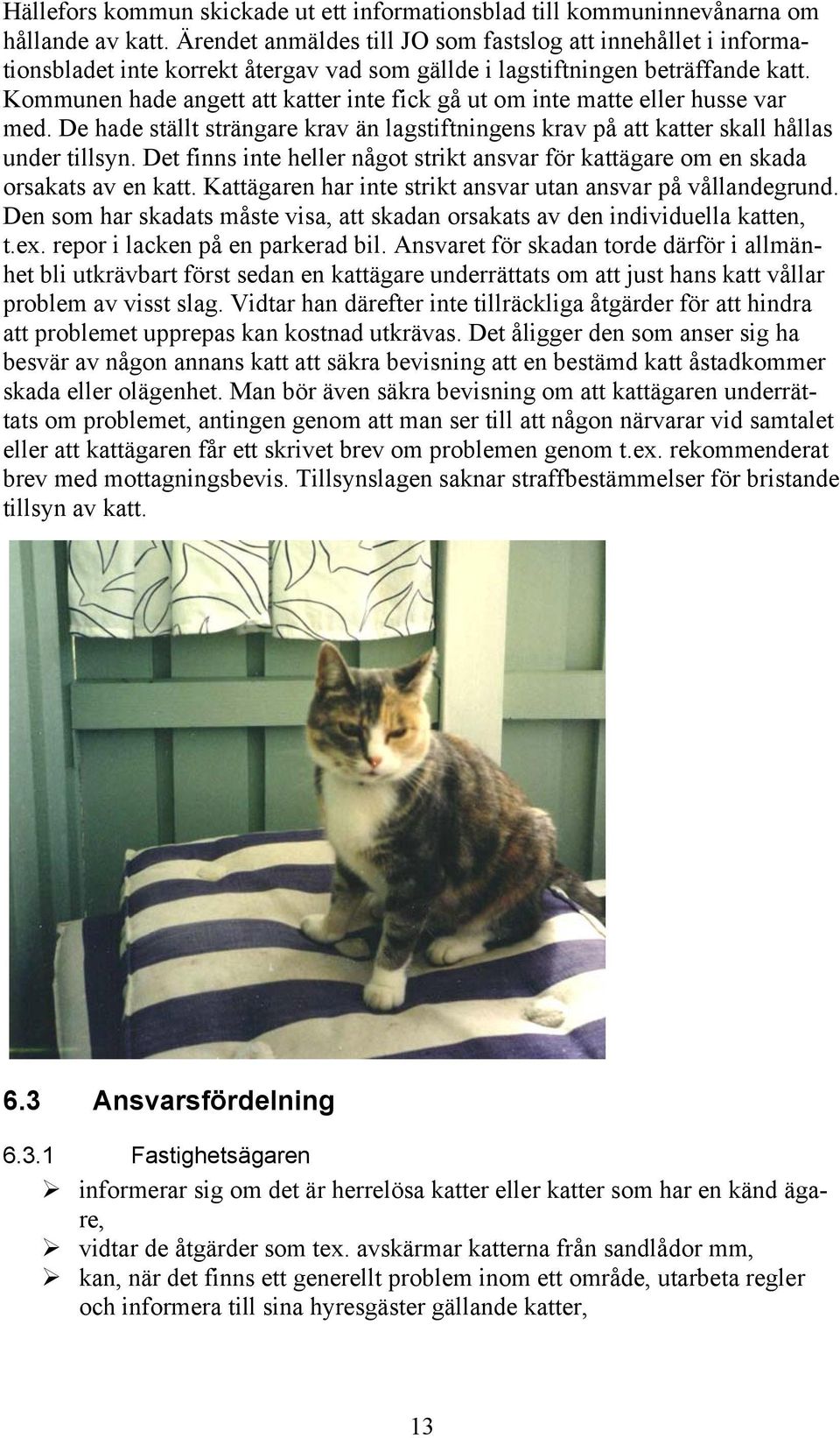 Kommunen hade angett att katter inte fick gå ut om inte matte eller husse var med. De hade ställt strängare krav än lagstiftningens krav på att katter skall hållas under tillsyn.