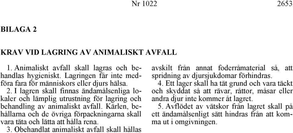 Obehandlat animaliskt avfall skall hållas avskilt från annat foderråmaterial så, att spridning av djursjukdomar förhindras. 4.