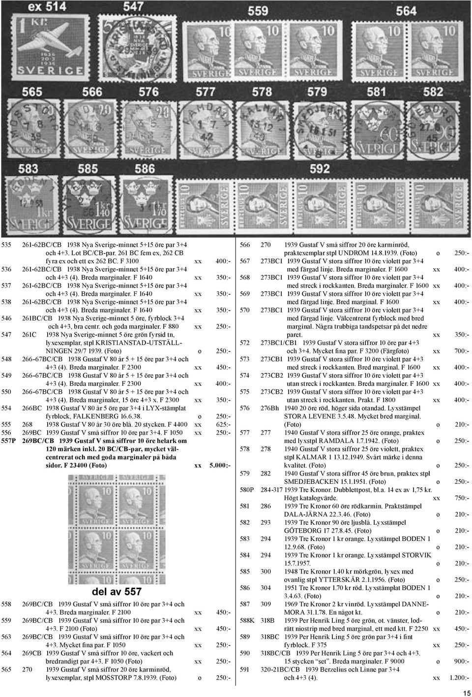 Breda marginaler. F 1640 xx 350:- 538 261-62BC/CB 1938 Nya Sverige-minnet 5+15 öre par 3+4 och 4+3 (4). Breda marginaler.