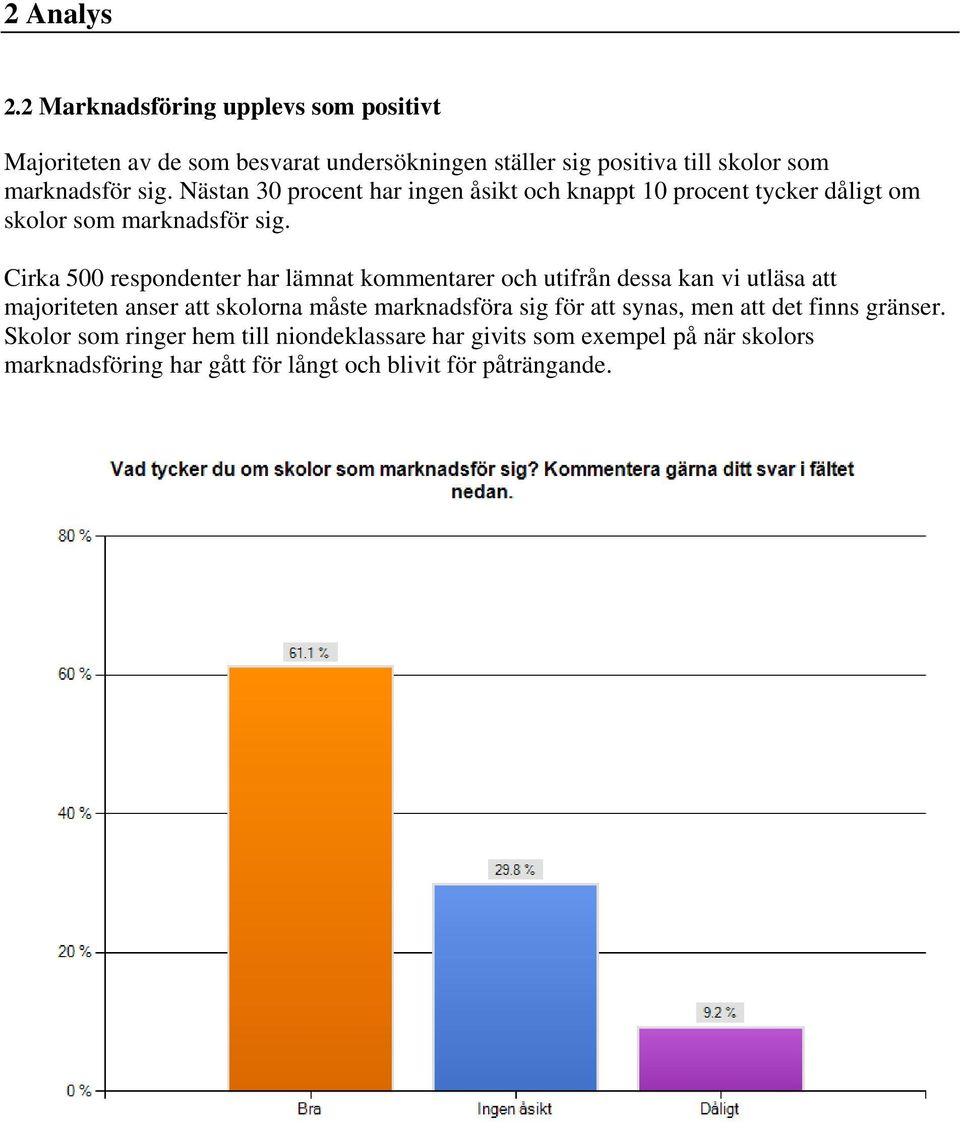 Cirka 500 respondenter har lämnat kommentarer och utifrån dessa kan vi utläsa att majoriteten anser att skolorna måste marknadsföra sig för