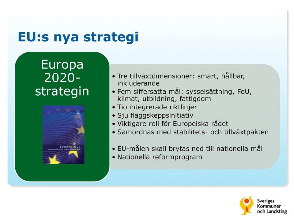 integrerade riktlinjer Sju flaggskeppsinitiativ Viktigare roll för Europeiska rådet