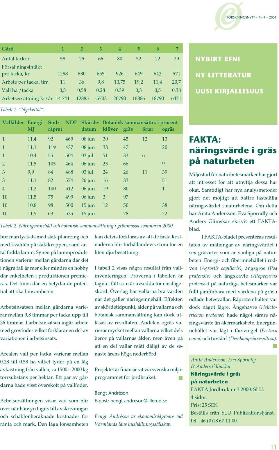 Vallålder Energi Smb NDF Skörde- Botanisk sammansättn.