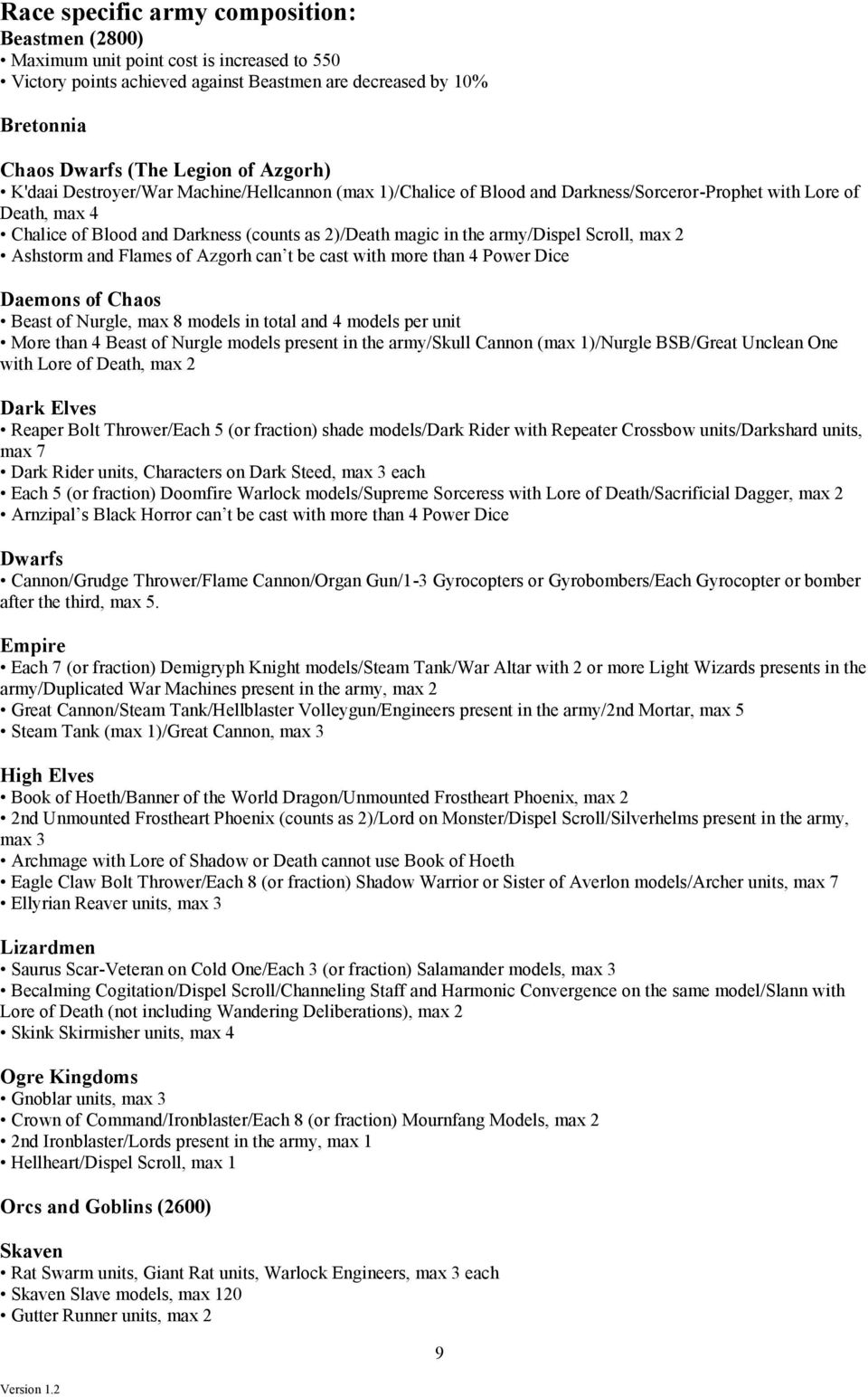 Scroll, max 2 Ashstorm and Flames of Azgorh can t be cast with more than 4 Power Dice Daemons of Chaos Beast of Nurgle, max 8 models in total and 4 models per unit More than 4 Beast of Nurgle models