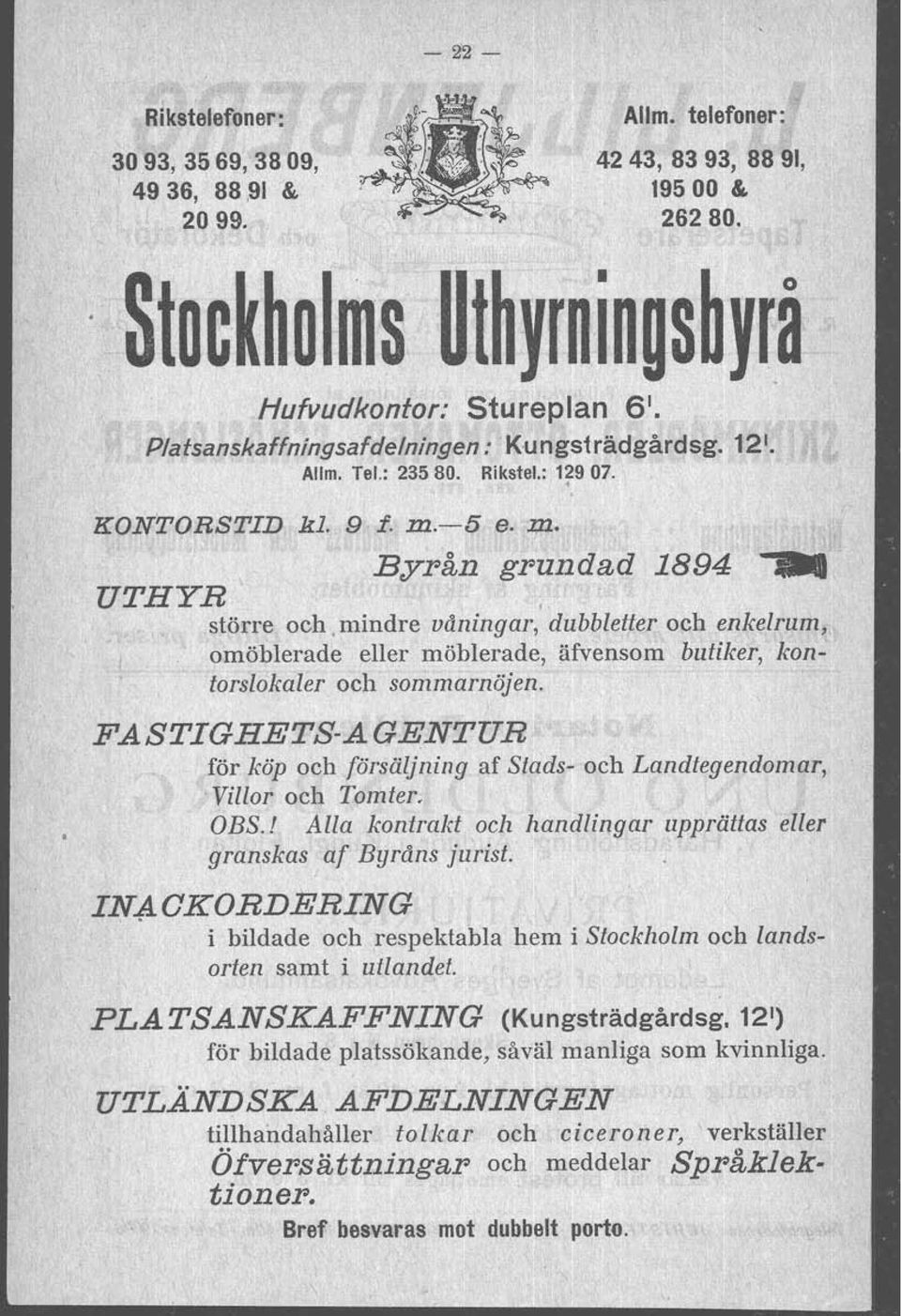 \ PLATSANSKAFFNING (Kungsträdgårdsg, 12 1 ) för