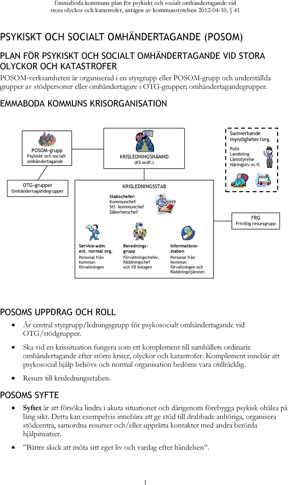 POSOM-grupp Psykiskt och socialt omhändertagande KRISLEDNINGSNÄMND (KS ordf.) Polis Landsting Länsstyrelse Näringsliv m.fl.