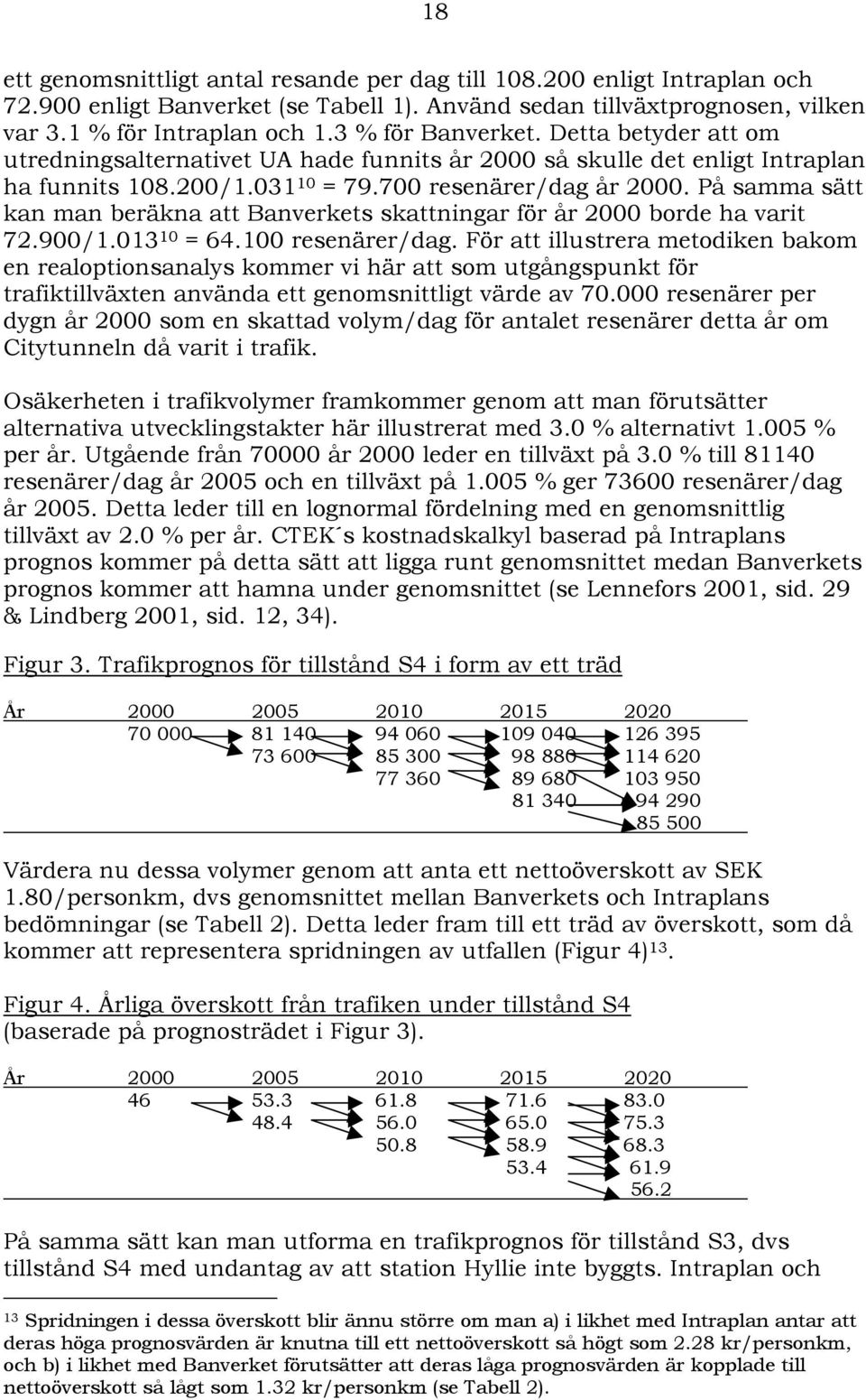 På samma sätt kan man beräkna att Banverkets skattningar för år 2000 borde ha varit 72.900/1.013 10 = 64.100 resenärer/dag.