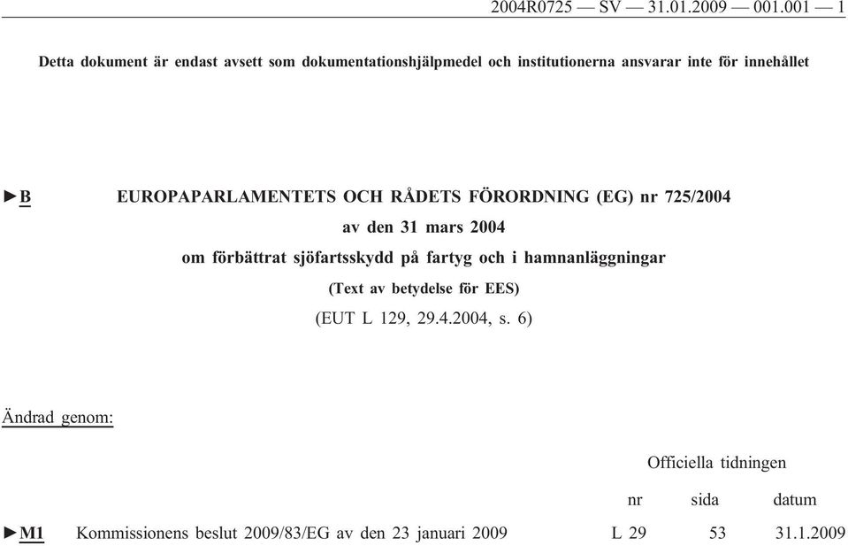 B EUROPAPARLAMENTETS OCH RÅDETS FÖRORDNING (EG) nr 725/2004 av den 31 mars 2004 om förbättrat sjöfartsskydd på