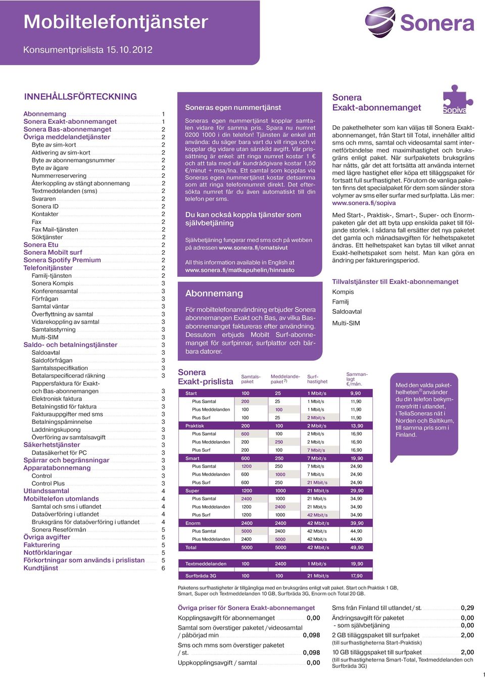 av ägare 2 Nummerreservering 2 Återkoppling av stängt abonnemang 2 Textmeddelanden (sms) 2 Svararen 2 Sonera ID 2 Kontakter 2 Fax 2 Fax Mail-tjänsten 2 Söktjänster 2 Sonera Etu 2 Sonera Mobilt surf 2