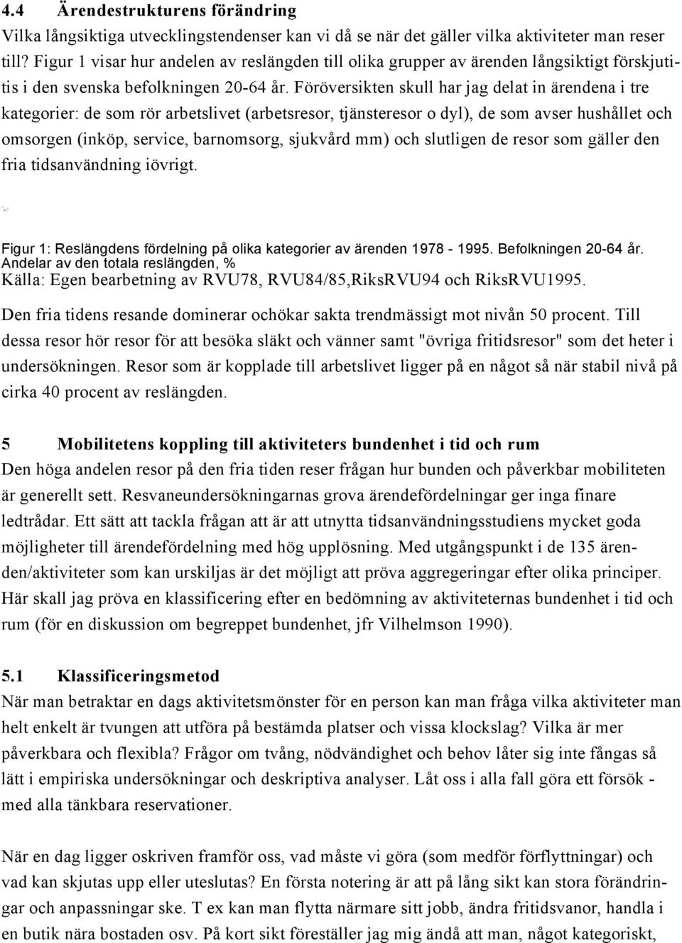 Figur 1 visar hur andelen av reslängden till olika grupper av ärenden långsiktigt förskjutitis i den svenska befolkningen 20-64 år.