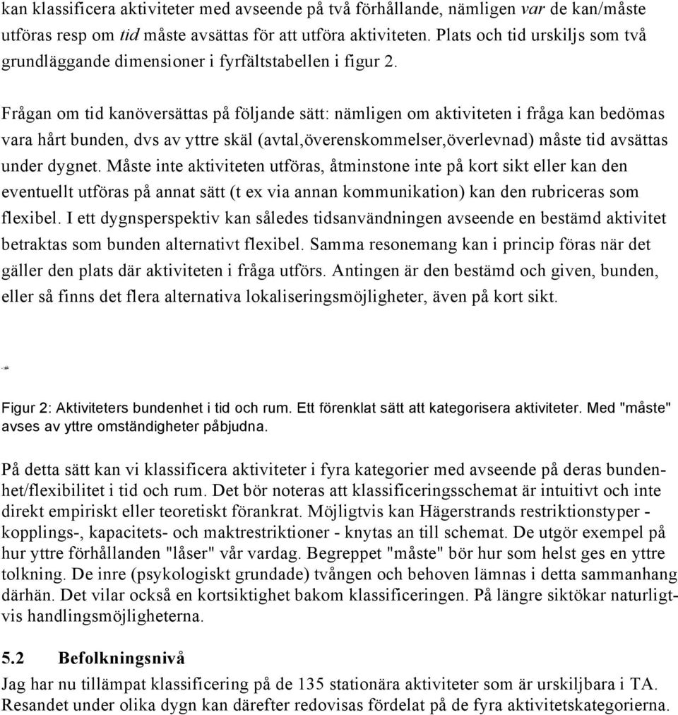 avsättas för att utföra aktiviteten. Plats och tid urskiljs som två grundläggande dimensioner i fyrfältstabellen i figur 2.