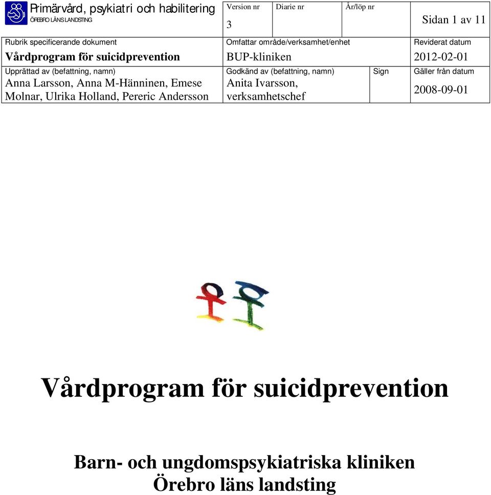 (befattning, namn) Godkänd av (befattning, namn) Sign Gäller från datum Anna Larsson, Anna M-Hänninen, Emese Molnar, Ulrika Holland,