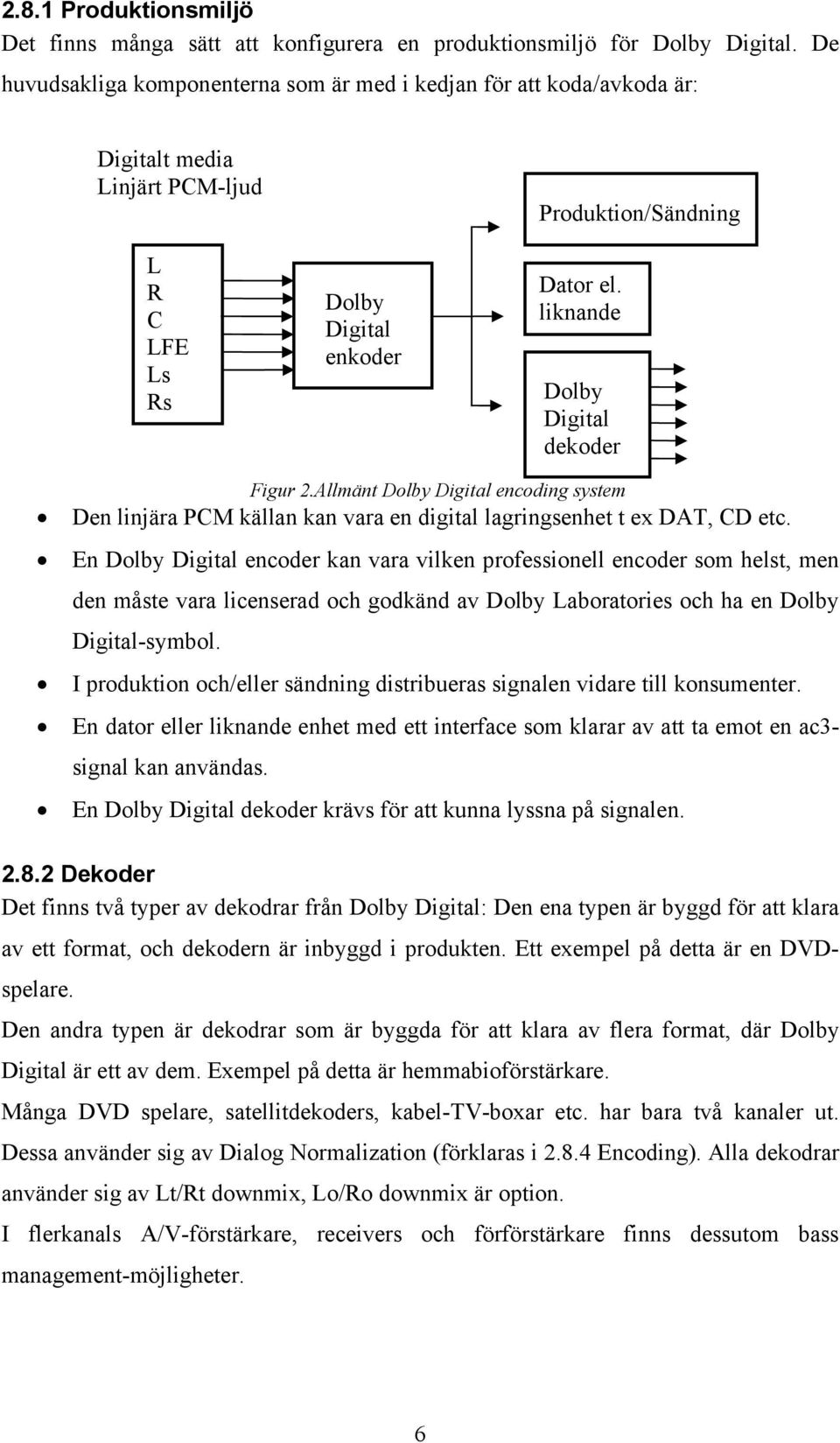 liknande Dolby Digital dekoder Figur 2.Allmänt Dolby Digital encoding system Den linjära PCM källan kan vara en digital lagringsenhet t ex DAT, CD etc.