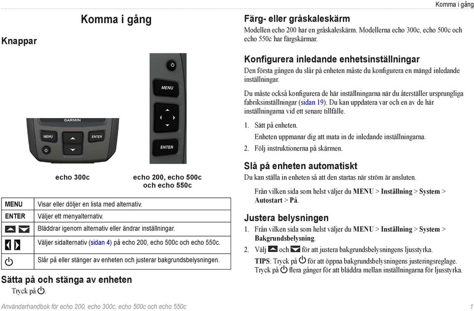 Du måste också konfigurera de här inställningarna när du återställer ursprungliga fabriksinställningar (sidan 19). Du kan uppdatera var och en av de här inställningarna vid ett senare tillfälle. 1. Sätt på enheten.