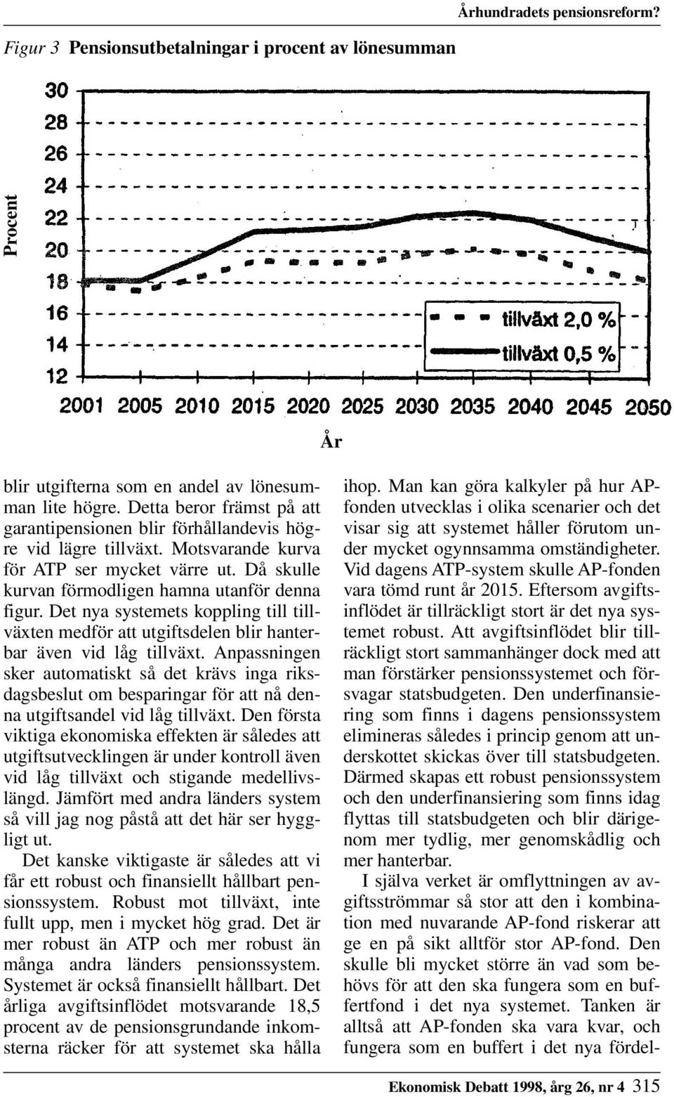 Det nya systemets koppling till tillväxten medför att utgiftsdelen blir hanterbar även vid låg tillväxt.