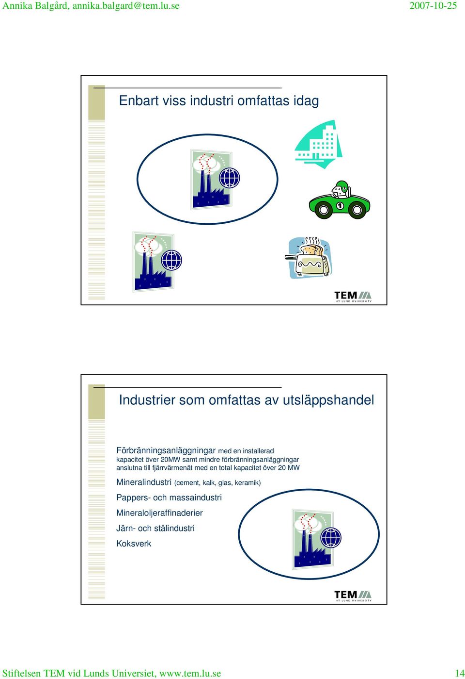 en total kapacitet över 20 MW Mineralindustri (cement, kalk, glas, keramik) Pappers- och massaindustri