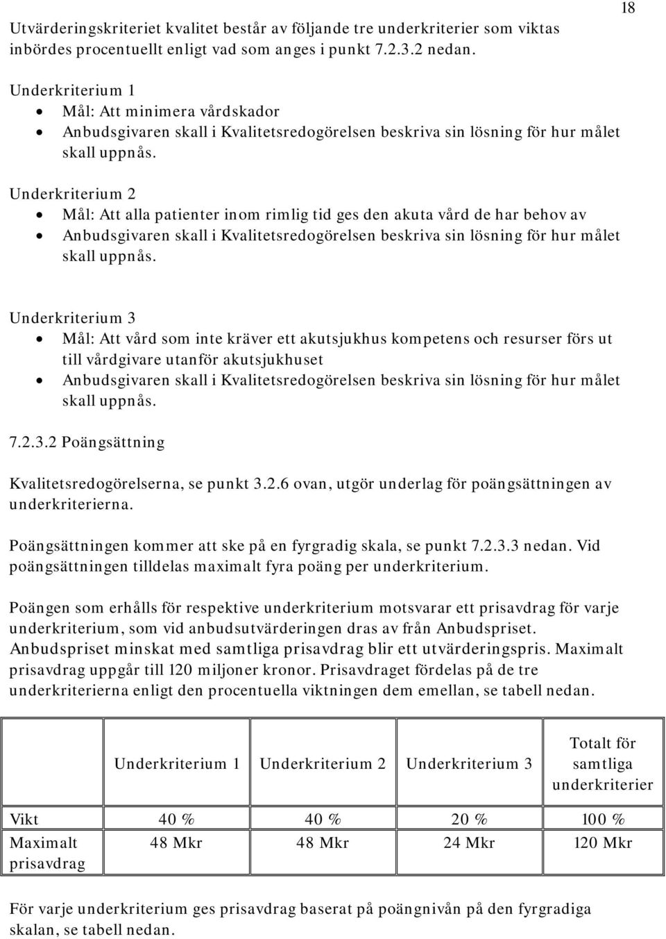 Underkriterium 2 Mål: Att alla patienter inom rimlig tid ges den akuta vård de har behov av Anbudsgivaren skall i Kvalitetsredogörelsen beskriva sin lösning för hur målet skall uppnås.