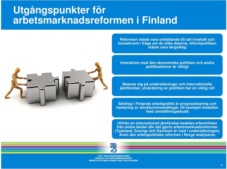 en viktig roll Särdrag i Finlands arbetspolitik är prognostisering och hantering av strukturomvandlingar, till exempel modellen med omställningsskydd Utifrån en internationell