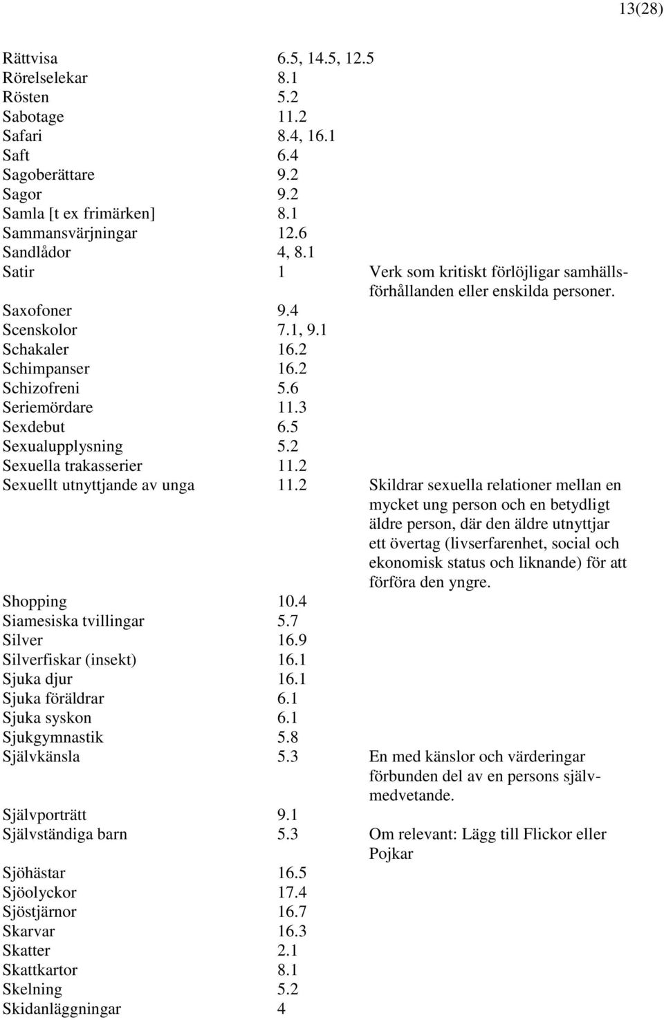 5 Sexualupplysning 5.2 Sexuella trakasserier 11.2 Sexuellt utnyttjande av unga 11.