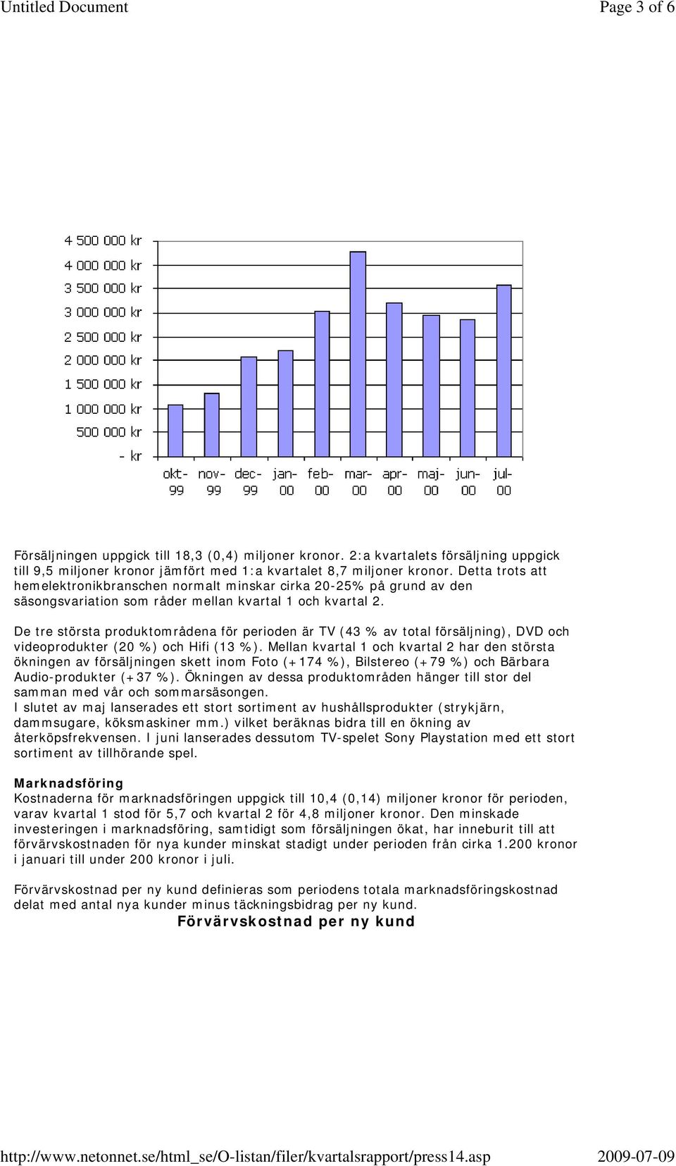 De tre största produktområdena för perioden är TV (43 % av total försäljning), DVD och videoprodukter (20 %) och Hifi (13 %).