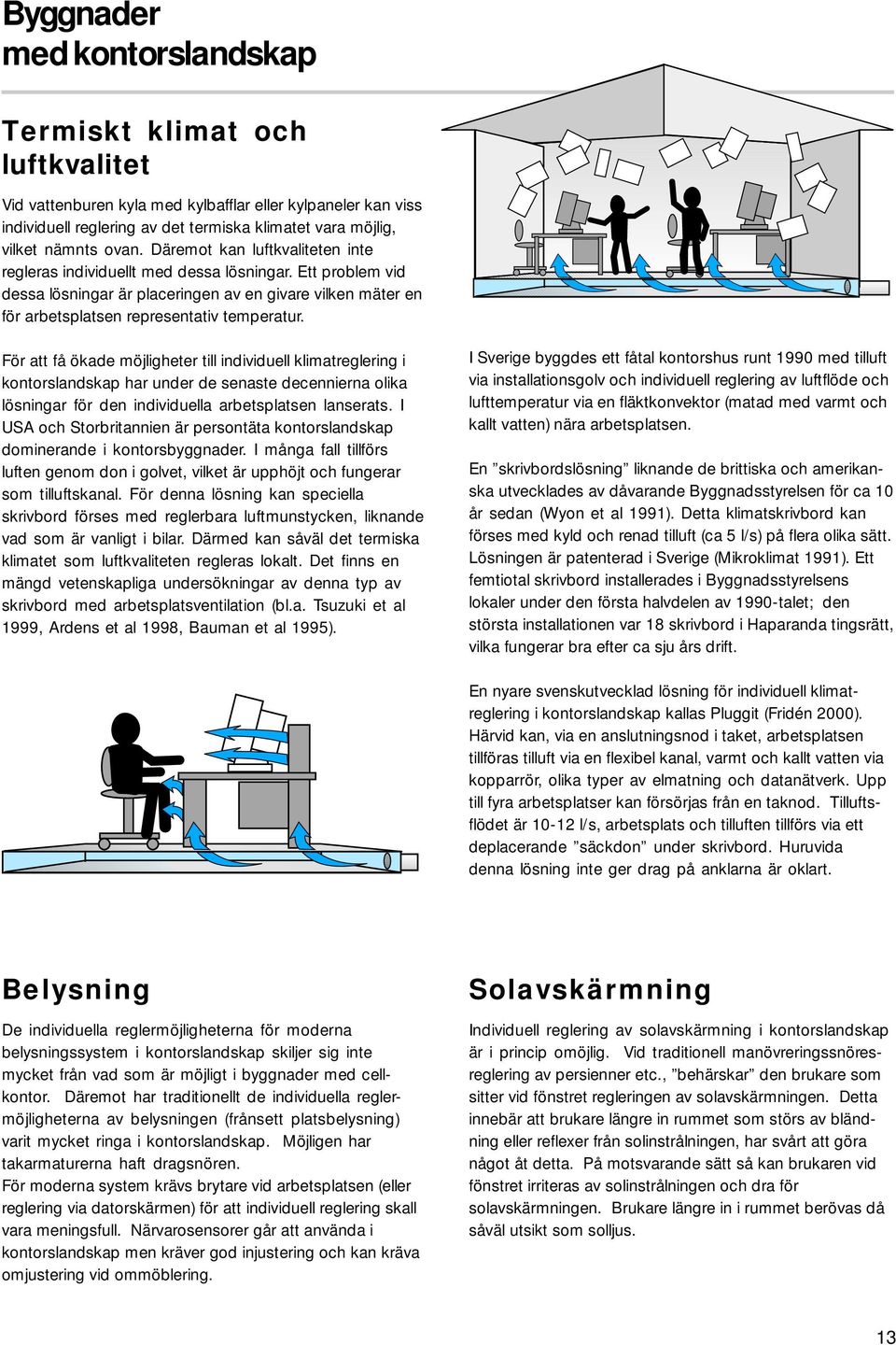 För att få ökade möjligheter till individuell klimatreglering i kontorslandskap har under de senaste decennierna olika lösningar för den individuella arbetsplatsen lanserats.