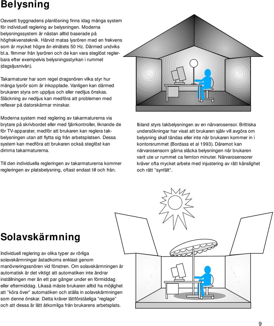 Takarmaturer har som regel dragsnören vilka styr hur många lysrör som är inkopplade. Vanligen kan därmed brukaren styra om uppljus och eller nedljus önskas.