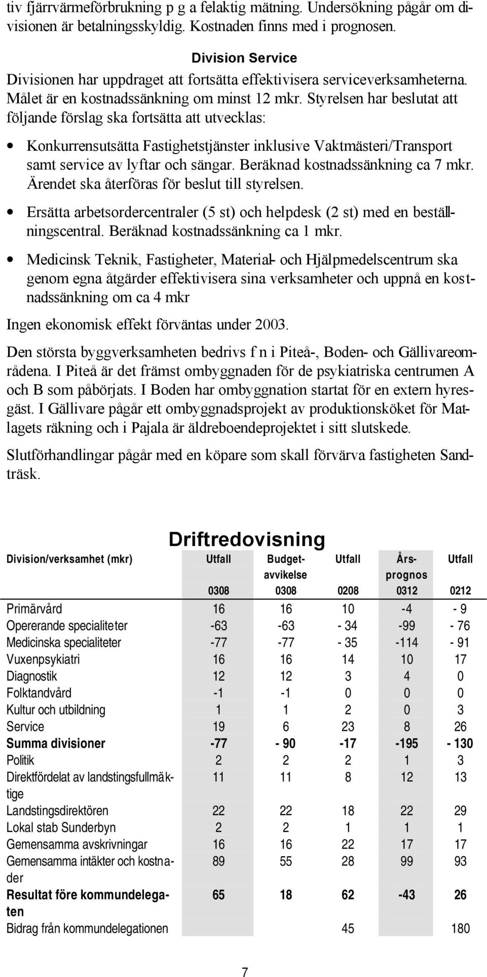 Styrelsen har beslutat att följande förslag ska fortsätta att utvecklas: Konkurrensutsätta Fastighetstjänster inklusive Vaktmästeri/Transport samt service av lyftar och sängar.